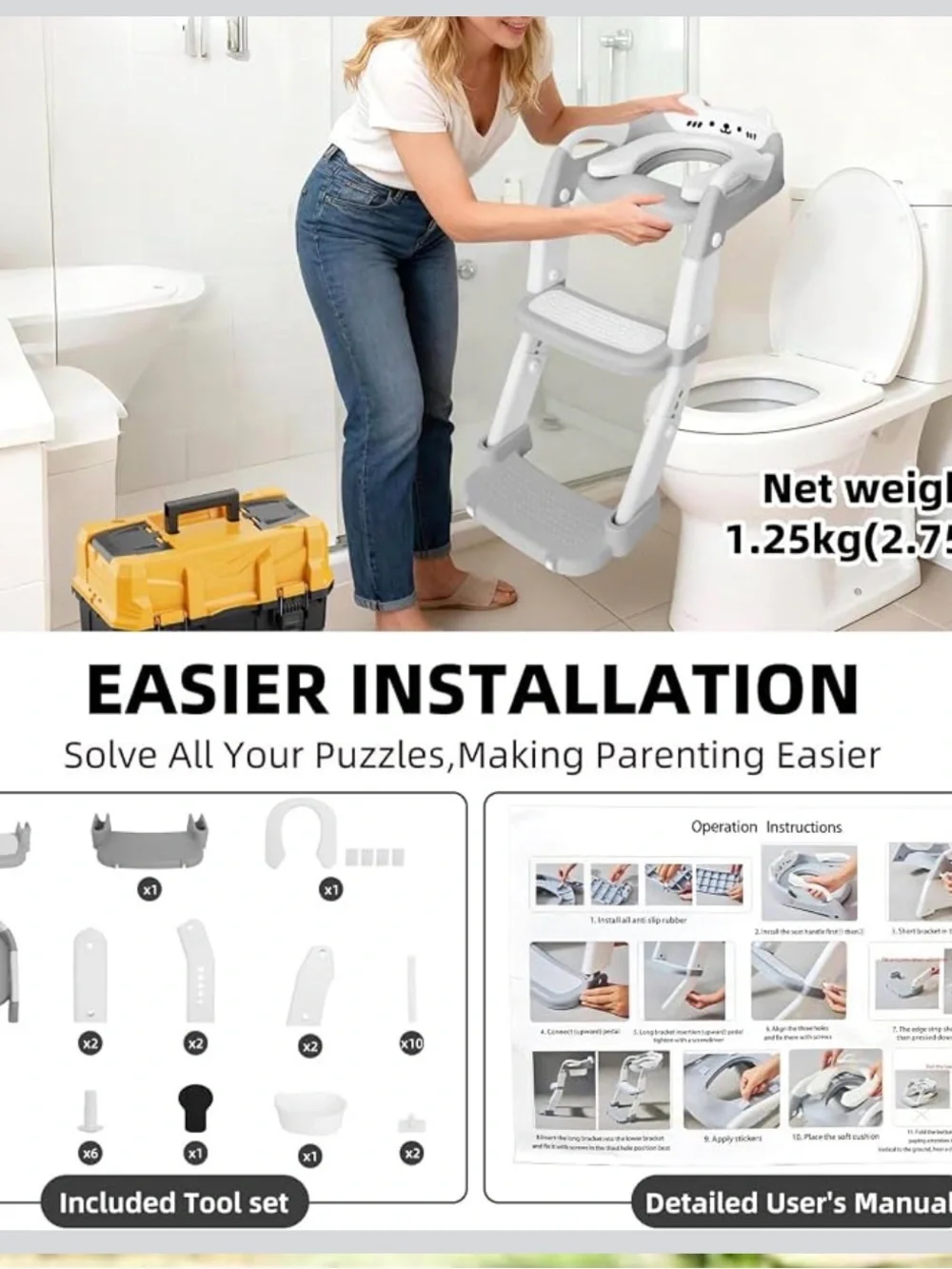 Gray & White 3-in-1 Toddler Potty Training Seat with Step Stool LadderNWT